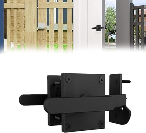 Chiavistello in legno per porta da giardino, in alluminio, nero, doppio lato con due maniglie, resistente meccanismo di bloccaggio (nero) - Honorern