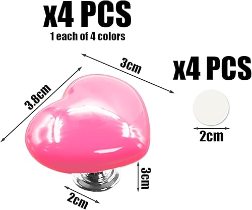 4 bottoni per WC a forma di cuore, con simpatico pulsante per WC colorato, in plastica, a forma di cuore, pulsante per WC sostituibile (rosso, rosa, bianco, giallo) - Honorern