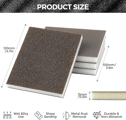 6 spugne abrasive, 80/120/180/220/320/400, 6 diverse specifiche, lavabili e riutilizzabili, carta abrasiva per metallo, legno e pareti - Honorern