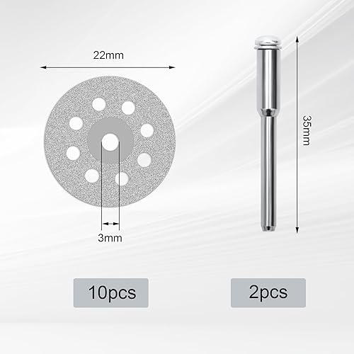 10 Pezzi Disco Diamantato di Taglio, 22 mm, Mini Metallo Sega Disco da Taglio Ruota set, con 2 pezzi mandrino da 3 mm, per Legno Piastrelle Vetro Metallo - Honorern