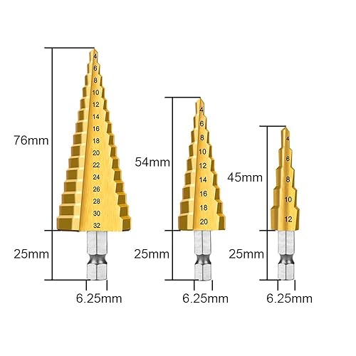Set di 3 Punte Coniche per Trapano HSS Drill Bit 4-12/4-20/4-32mm Titanio Rivestito Step Drill Conico Trapano per PVC, Legno, Metallo, Alluminio, Rame - Honorern