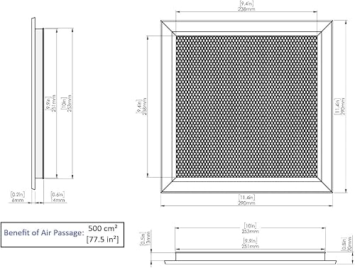 Griglia di Ventilazione in Alluminio Perforato con Rete di Protezione, Verniciata a Polvere Nero RAL 9005, Griglia per Interno/Esterno, Diffusore Aria Calda. (40 x 20 cm) - Honorern