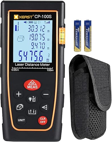 Metro Laser 100M, XEAST IP54 Misuratore Laser, Misura di Distanza Digitale Portatile con 1 Livelli di Bolla, Telemetro Laser Distanziometro con Display LCD a 4 Righe e Retroilluminazione più Grande - Honorern