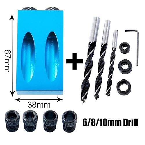 Kit di maschere per fori tascabili con guida angolare a 15 gradi con adattatore per foro con foro 6/8 / 10mm per guida angolare per la foratura del legno - Honorern