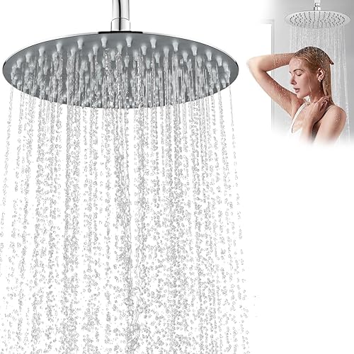 Testa doccia a pioggia 8Pollici Regolabile Testa Doccia Lime Ugello per Doccia Risparmio Acqua Lucidato Specchio Effetto Soffione con Funzione Doccia A Pioggia (Shower Head Large,Shower Head) - Honorern