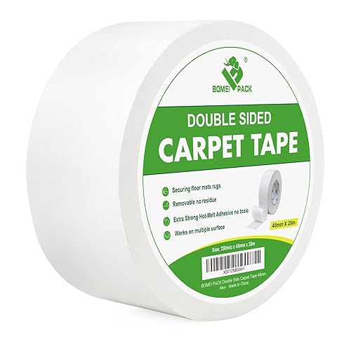 BOMEI PACK Nastro biadesivo per tappeti e moquette, rimovibile e sicuro in legno duro, 48mm x 25 m, ideale per tappeti, moquette o delicati pavimenti in legno duro (48MM X 25M) - Honorern