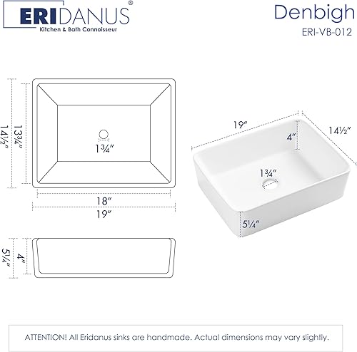 Eridanus Lavabo Rettangolare da Appoggio per Bagno, Lavabo Quadrato in Ceramica, Lavabo per Guardaroba in Vitreous China per Mobile da Bagno Guardaroba, Bianco Lucido - 480 x 370 x 135 mm - Honorern