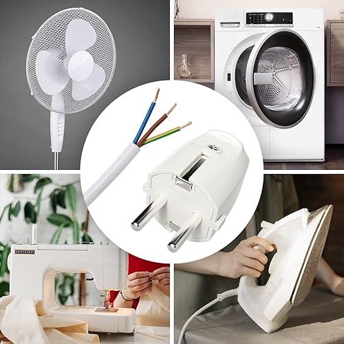 ABSINA 6x Spina schuko maschio bianca con scarico della trazione - Spina di sicurezza in PVC 230V, 2 poli, 16A e 3,7kW - Spina di sicurezza IP20 per uso interno - spina volante schuko per cavo 230V - Honorern