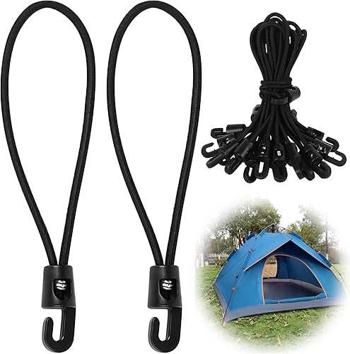 20 Pz Corda Elastica con Gancio, 15 cm Corde Elastiche con Gancio, Tenditori in Gomma per Teloni con Ganci, Tenditore in Gomma per Tende da Campeggio Telone Telo Piscina Fissaggio, Nero - Honorern