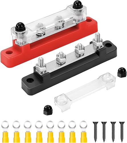 Blocco di Distribuzione dell'alimentazione 12V-48V DC 150A Blocco di distribuzione della Batteria Morsettiera di Alimentazione con 4 x M6 Terminale a Bolts per Auto Camion Barca - Honorern