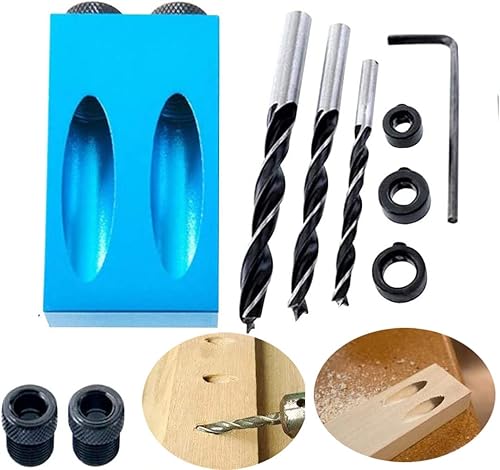 Kit di maschere per fori tascabili con guida angolare a 15 gradi con adattatore per foro con foro 6/8 / 10mm per guida angolare per la foratura del legno - Honorern