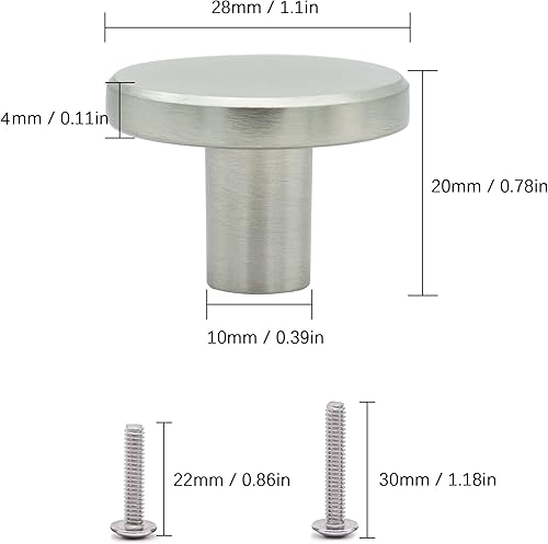 4 Pezzi Pomelli per Mobili in Argento Opaco, Maniglie in Zinco per Cassetti, Pomelli Rotondi per Armadi, Armadio da Cucina, Cassettiere, Comò, 28 x 20 mm - Honorern