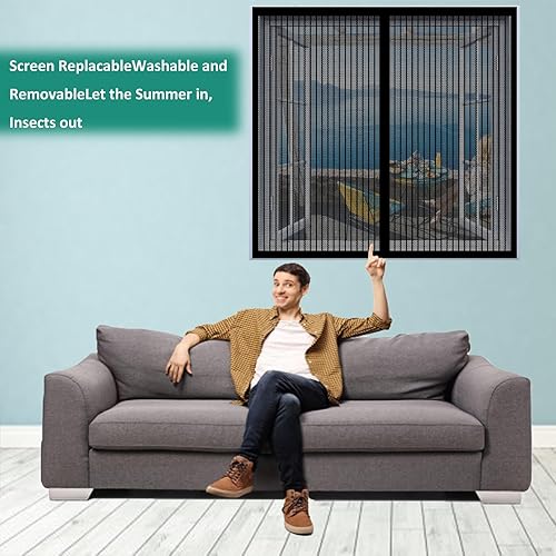 Zanzariera Magnetica Porta Finestra 116 x 120 cm Tenda Totalmente Magnetica Traspirante Aria Fresca Magneti Rete Anti Zanzare Anti Insetti Zanzariera per Finestre a Battenti, Grigio - Honorern