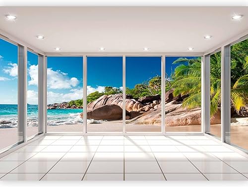 Fotomurale murando Carta da parati 350x256 cm TNT Murale alla moda Decorazione da Muro XXL Poster Gigante Design Carta per pareti Paesaggio Naturaleza Spiaggia Mare Palma c-C-0068-a-a - Honorern