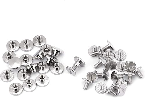 20Pcs Riparazione Vite Post Fastener Round Flat Head Chicago Viti Bottoni Metallo Chiodo Rivetto Borchie con Viti a taglio per Binding Artigianato in pelle fai da te(5mm) - Honorern