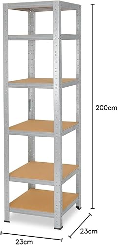 200x90x23cm HOME Scaffale metallo per carichi pesanti zincato con 6 ripiani con 145kg capacità di carico/Scaffali in metallo per garage come scaffali per ripostiglio o officina - Honorern