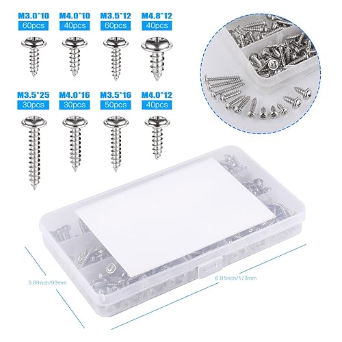 350 Pezzi Set Viti Autofilettanti - M3/M3.5/M4/M4.8 in Zinco Nero, Testa Piatta per Legno, Plastica e Metall Leggeri, Con Scatola di Plastica Organizzativa, Ideali per Fai da Te e Lavori Professionali - Honorern