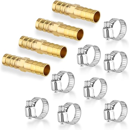 Kit di riparazione per tubi flessibili da 0,95 cm, connettori in ottone per tubi dell'aria con morsetti in acciaio inox per acqua/carburante/aria - Honorern