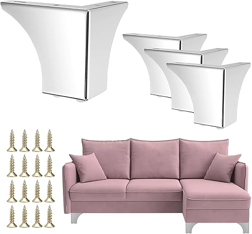 4 Piedini per Mobili Da 10cm, Piedini In Metallo Moderni, Piedini Triangolari Ricambio, Gambe per Mobili Triangolari In Argento, Ricambio Fai Da Te per Armadietto, Divano, Sedia, Tavolino Con Viti - Honorern