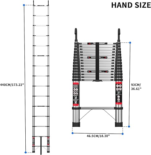 Scala estensibile da 5 m con gancio in acciaio inox, scala pieghevole da 4 m, allungabile, resistente, carico massimo 150 kg, per ufficio, giardino, loft e casa - Honorern