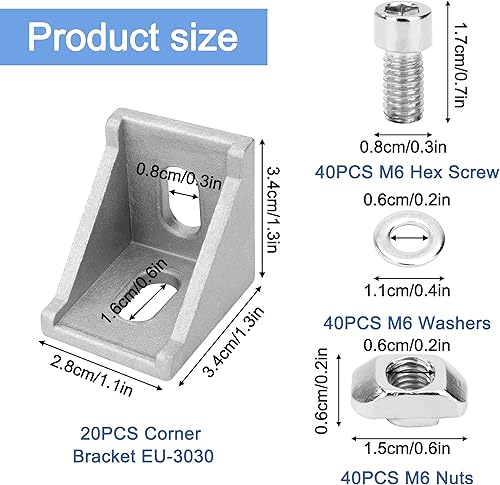 Staffa Angolare in Lega di Alluminio 3030, Squadrette Angolari, Connettore Angolari a Forma L per Stampante 3D Materiale Montaggio Parete (20 Pezzi ) - Honorern