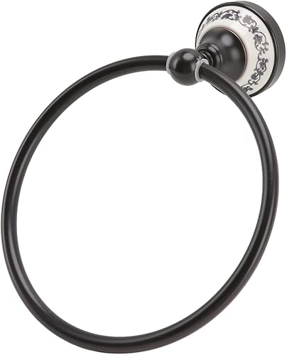 Anelli Portasciugamani da Bagno, 18,5cm Porta Asciugamani da Bagno in Ottone Antico Portasciugamani da Parete in Acciaio Inossidabile con Base in Porcellana, Portasciugamani per Bagno Cucina(Oro) - Honorern