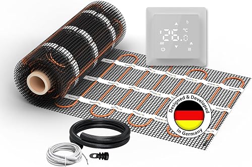 Riscaldamento a pavimento elettrico per piastrelle: tappetino riscaldante a due ruote Warmon Ultra 200 W/m² con termostato serie TS 100, termostato: TS100 WiFi bianco, dimensioni tappetino: 4,5 m² - Honorern