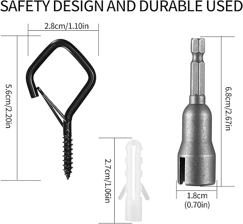 Ganci a Vite per Legno, 25 Pz Ganci Avvitabili, Occhielli a Vite, Viti a Gancio Autofilettanti in Acciaio Inox con Fusibile, Ganci a Soffitto per Appendere Cestini Piante, Nero/Forma di Diamante - Honorern