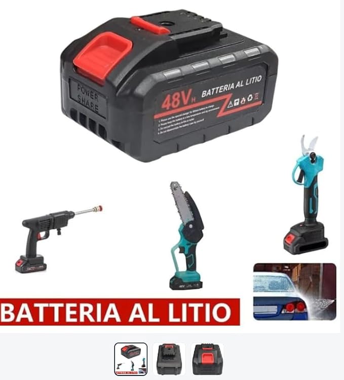 Batteria a Litio Ricaricabile 48V per Mini Motosega, Idropulitrice, Forbici Elettriche, Decespugliatore Batteria di Ricambio per Utensili da Giardino Elettrici - Honorern