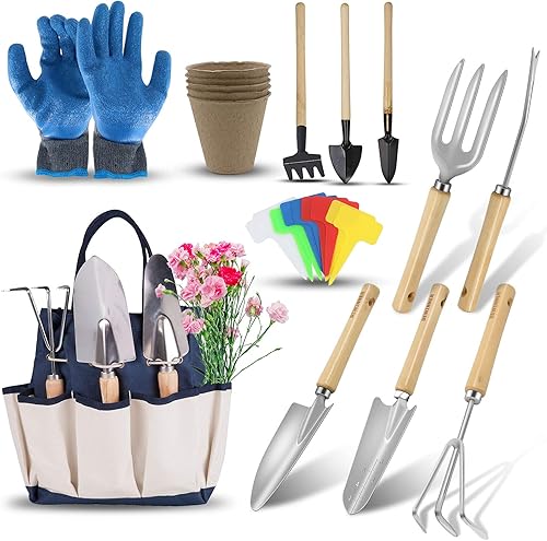 Attrezzi da Giardino Set, DEWINNER 23 PCS Giardinaggio Kit con Borsa Utensili, Impugnatura Ergonomica da Regali, Guanti da Impermeabile - Honorern