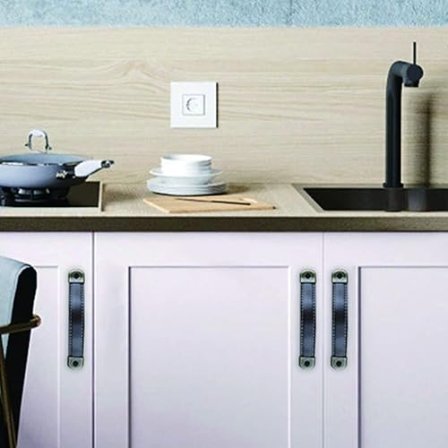 4 pezzi Retrò Maniglie in Pelle per Mobili Maniglia per Porte Antico Pelle Maniglia Dell'Armadio Cassetti Armadietti Manopole Pomelli Armadio Tiretti 128 mm - Honorern