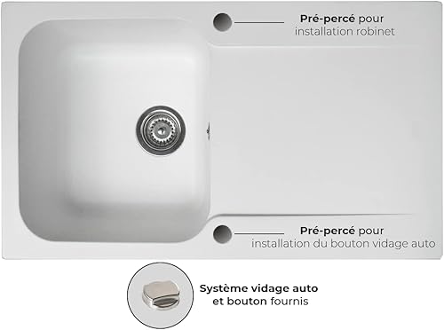 Essebagno Lisse lavello reversibile 1 vasca 1 scarico in resina bianca - Honorern