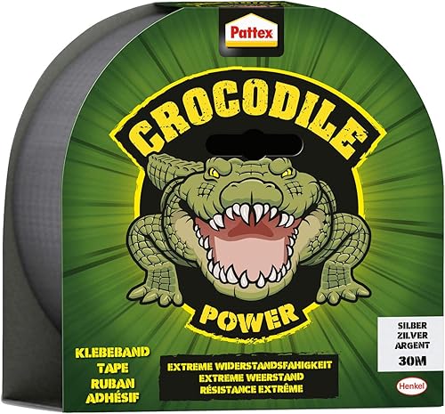 Pattex Nastro adesivo Crocodile Power, 30 m di resistenza, in tessuto nero a doppio spessore, estrema resistenza per le riparazioni più difficili, Duct Tape vari materiali - Honorern