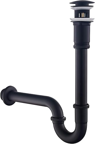 Set – Sifone con scarico con troppopieno per lavabo nero opaco – Keymark universale a tubo e valvola di scarico, in ottone, sifone pop-up, scarico lavabo - Honorern