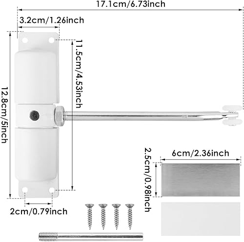 Chiudiporta automatico con 4 viti e leva di regolazione per casa, ufficio, camera da letto, 17 cm di lunghezza, bianco, lega di zinco, zinco - Honorern