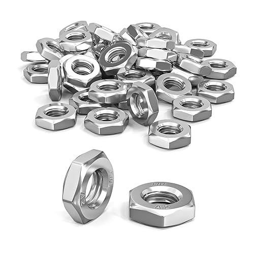 Dadi esagonali M6 (forma bassa, con smusso), 50 dadi M6 DIN 439/ISO 4035 in acciaio inox A2 V2A, dadi piatti, M6 per viti, bulloni filettati, mobili, macchine - Honorern