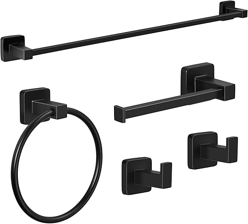 Set Portasciugamani da Bagno JiGiU - 5 Pezzi in Acciaio Inox Foratura da 60CM con Porta Carta Igienica+ Porta Carta Igienica + Anello per Asciugamani + Gancio Facile da Montare per Bagno e Cucina - Honorern