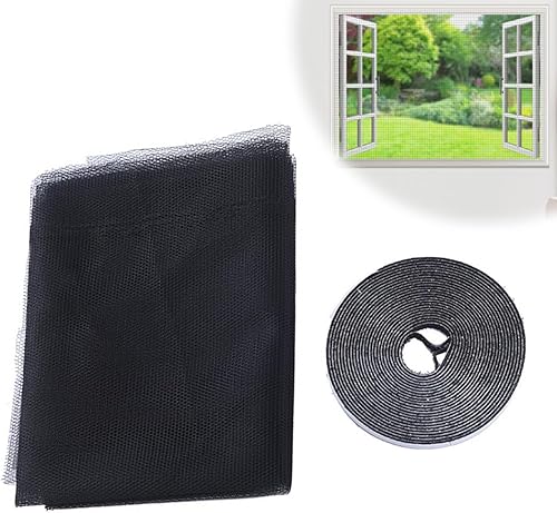 1 Pezzi Zanzariera Per Finestra Con 1 Rotoli Di Nastro Autoadesivo Zanzariera Adesiva Regolabile Protezione Anti-Insetti Zanzariera A Rete 1,5 M X 1,3 M Per Antizanzare (Nero) - Honorern