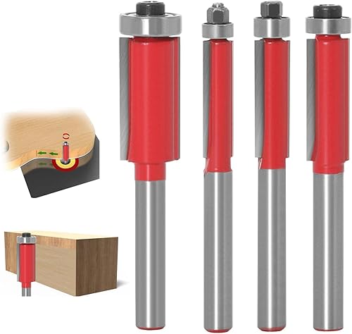 Set di Punte per fresatrici a Filo, Set di Punte per fresatrici a Filo Durevole, Gambo da 1/4 6 mm, Fresa per rifinitura a Filo con Cuscinetto Superiore, Fresa per Lavorazione del Legno, 4 - Honorern