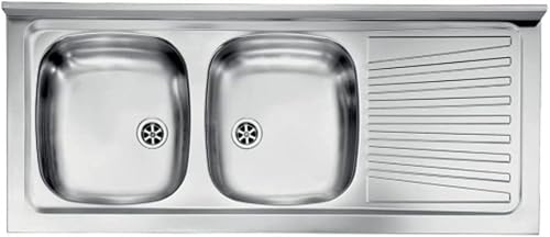 Lavello appoggio 120x50 2 vasche e gocciolatoio destro Mondial inox - Honorern