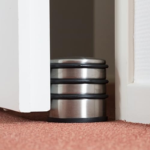 Relaxdays Fermaporta in Acciaio Inox, Set da 4, H x D: 7,5 x 7 cm, Blocca Porte Pesante e Antiscivolo, Argento Nero - Honorern