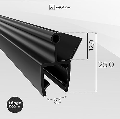 WAKA Premium porta doccia e labbro doccia, guarnizione per doccia ottica, colore nero, guarnizioni per doccia da 6 a 8 mm, vetro da 200 cm e guarnizione per porta della doccia, compatibile con una - Honorern
