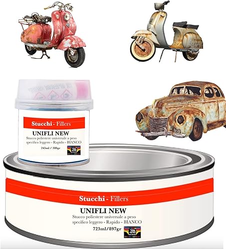 STUCCO METALLICO POLIESTERE CARROZZERIA METALLO AUTO CARROZZIERE BIANCO-GRIGIO (243 ml, BIANCO) - Honorern