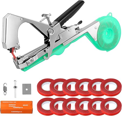 Legatrice per piante da giardino, con 13 rotoli di nastro, strumento per legare viti da giardino, con graffette, legatrice, per uva, cetrioli, pomodori - Honorern