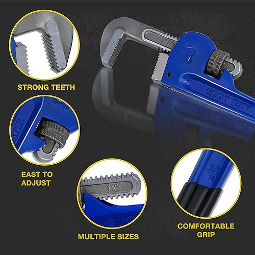 KOTTO Set di 4 chiavi per tubi, resistenti e trattate termicamente, regolabili da 8, 10, 12, 14 pollici, con custodia per riporre - Honorern