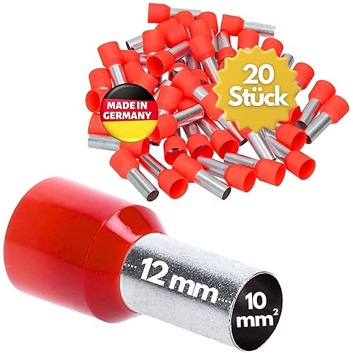 AE1012RTSB - 20 terminali isolati, 10,0 mm², lunghezza 12 mm, colore rosso, Made in Germany, qualità industriale - Honorern