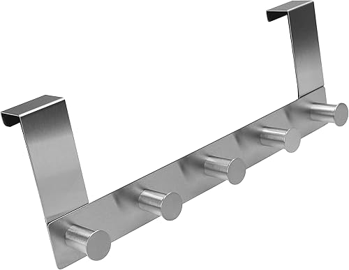 Appendiabiti da porta da appendere, in acciaio inox, 30 cm, 5 ganci per porta, adatto come appendiabiti per porta, per porta - Honorern
