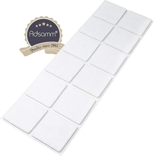Adsamm® / 12 x feltrini autoadesivi/Bianco / 40x40 mm/Quadrato/piedini per mobili in feltro da 3.5 mm di spessore/pad protettivi per arredi - Honorern