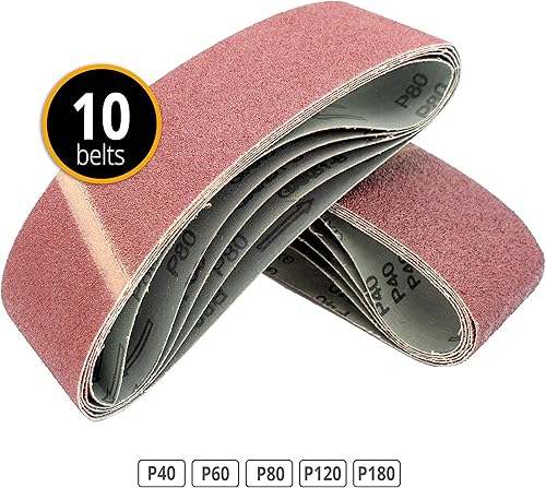 Nastri Abrasivi in Tessuto │ 10 pezzi │ 75 x 533 mm │ Mixpack (2 x grana 40/60/80/120/180 ciascuno) │ per levigatrici a nastro │ Carta Abrasiva │ Set di Nastri Abrasivi - Honorern