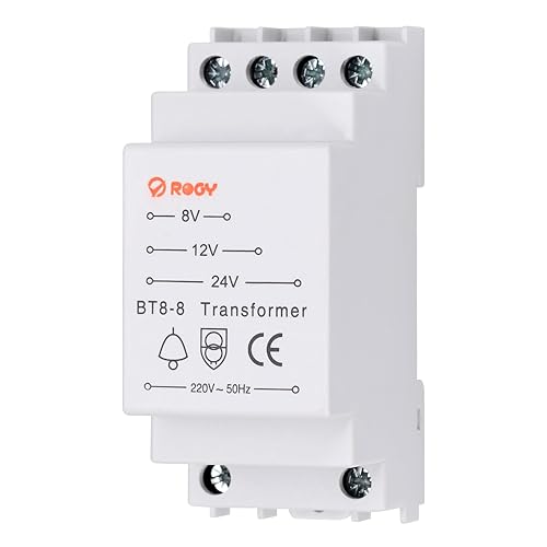 Trasformatore 220V 12V, Alimentatore 24V Per Campanelli, Alimentatore 12V Per DIN Rail, Trasformatore 12V, Tensione Primario 230V, Tensione Secondario 8V 12V 24V, Potenza 8VA, Bianco - Honorern